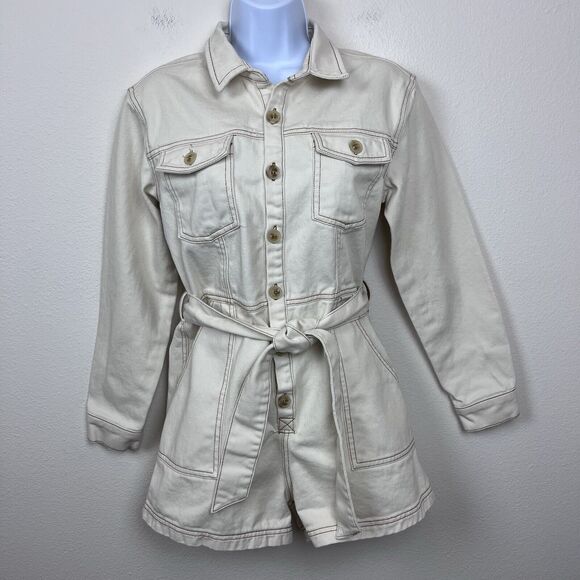 Rhythm Romper Womens Medium Sinclair Denim Boiler Suit Romper Utility Cream - Picture 1 of 13